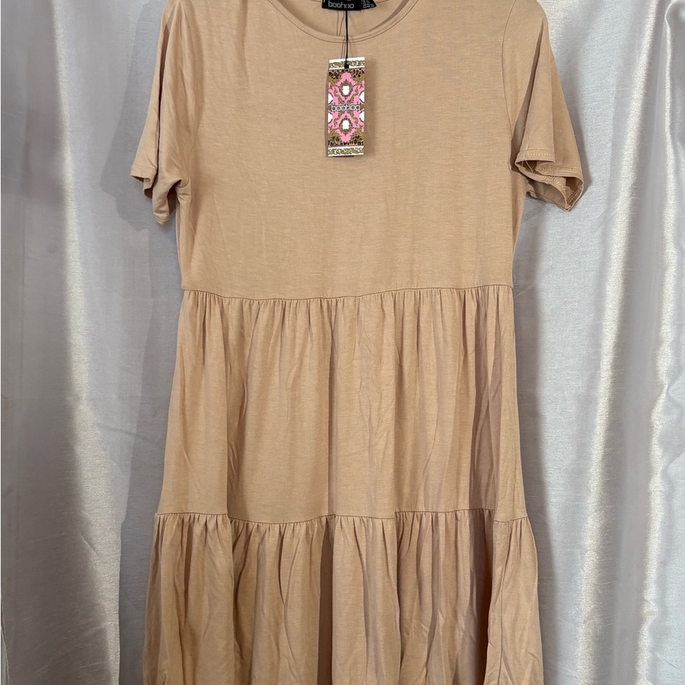 Boohoo Beige Tiered Midi Dress size 10